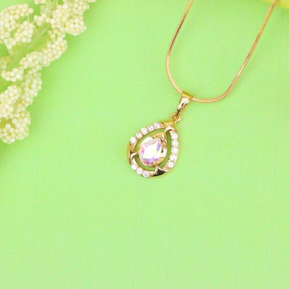 "Rainbow Teardrop Pendant with Gold Plated Finish and Sparkling Detail, XPPT1803 - Picture 4 of 13